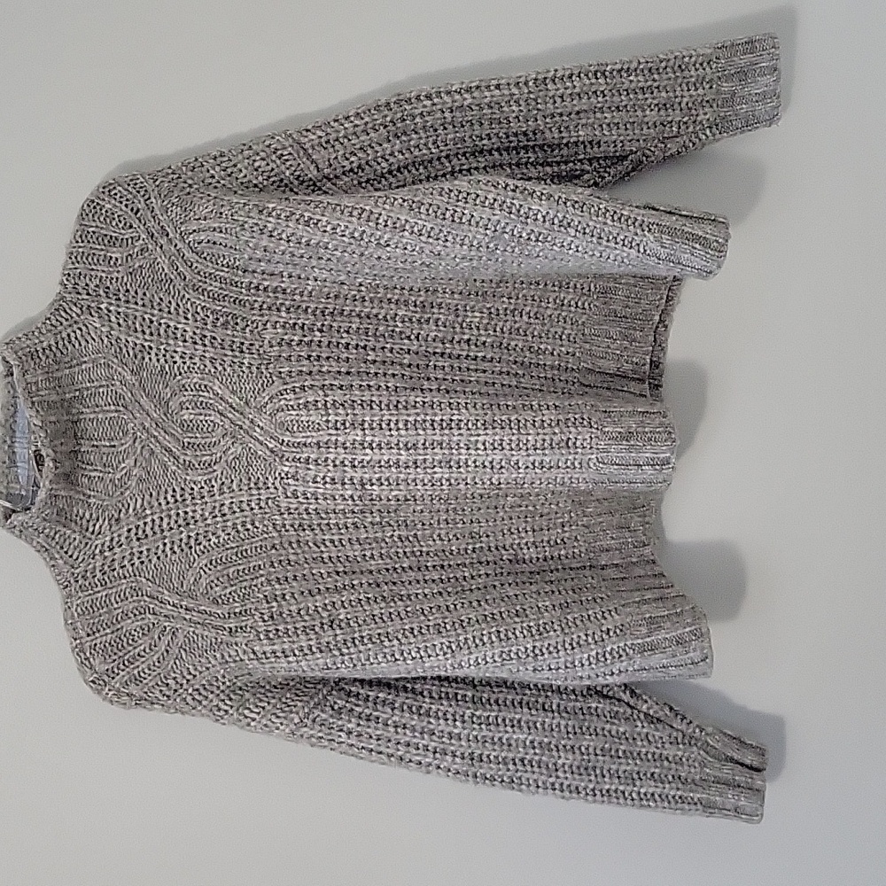 aerie Heather Gray Cable Knit Mock Turtleneck Sweater, Size Small